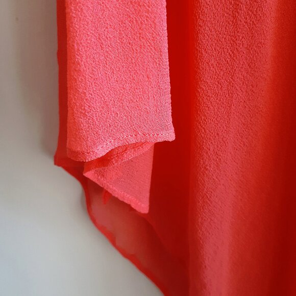 POLECI 100% Silk Cape Sleaveless Blouse in Bright Coral Red Pink Orange - Picture 3 of 16